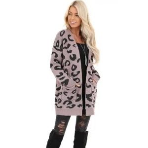 La Miel Light Purple Leopard/Animal Print Cardigan